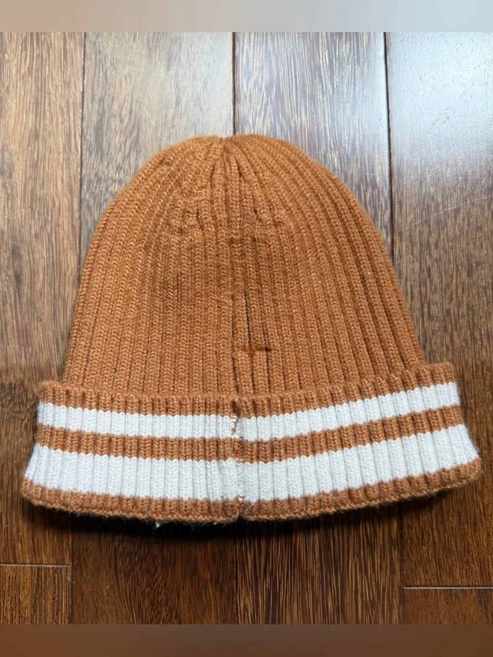 Zara Kids Ribbed Knit Beanie Hat - Brown with White Stripes